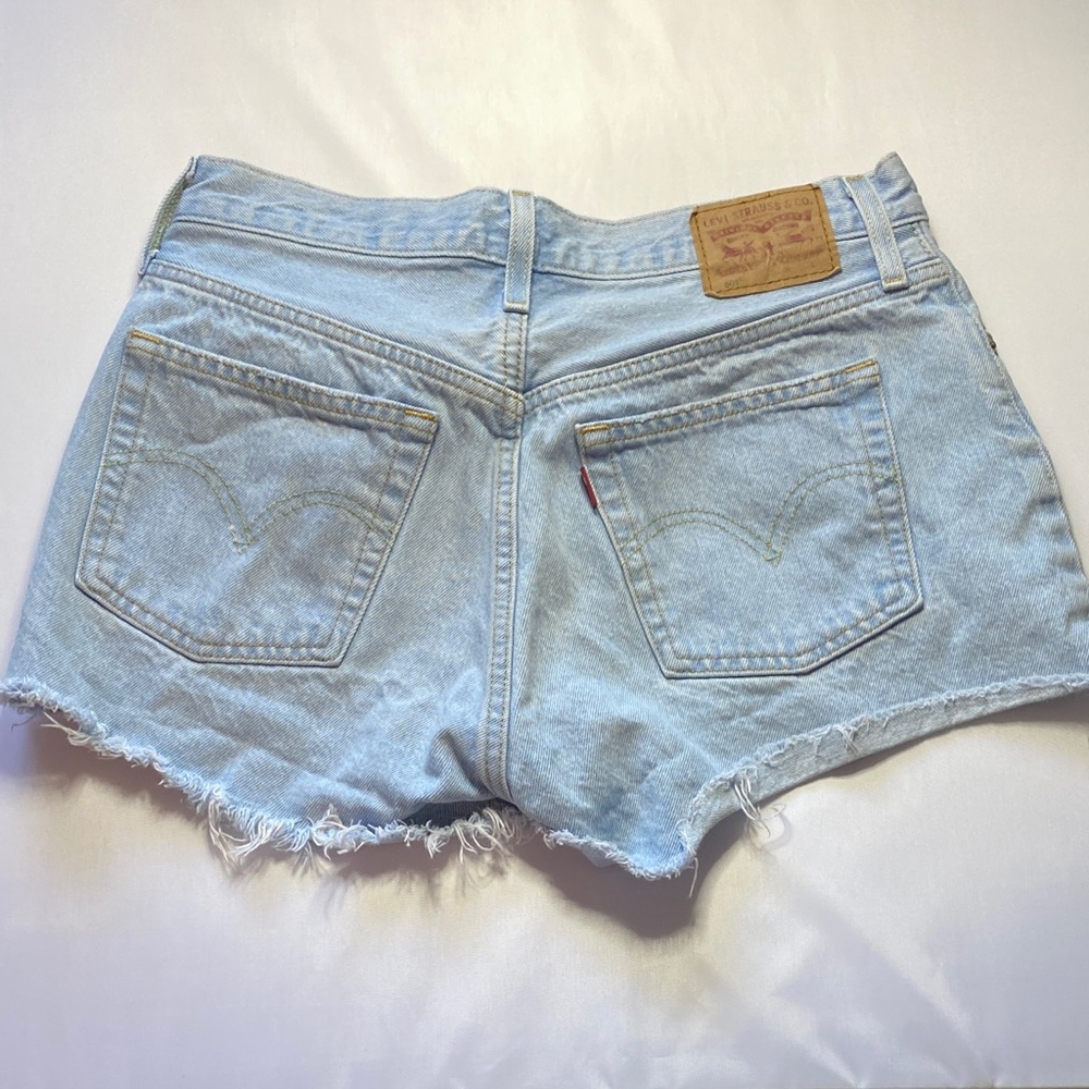 Levi's Light Blue Ripped Jean Shorts - Picture 3 of 10